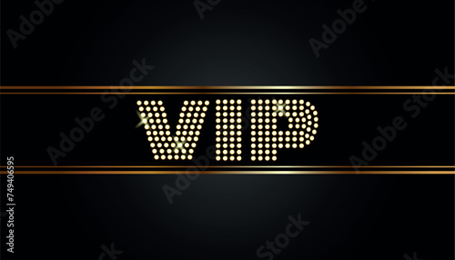 VIP brilliants black button with golden shinning  golden frame white isolated