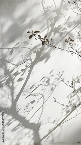 Neutral pastel cream walls decorated with tree branches

