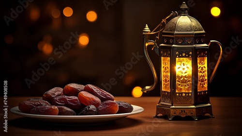 Ramadan lamp and dates still life