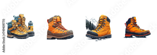 Hiking boots  outdoor footwear  adventure gear clipart vector illustration set