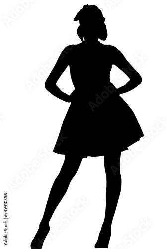 silhouette of woman standing black and white vector image Modern person portrait, beauty, female body line art. For use as a brochure template or for use in web design