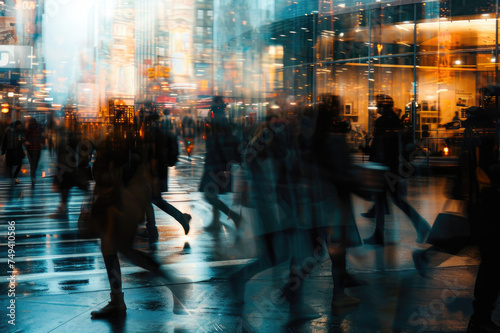 A busy city scene with people on the move, holding disposable coffee cups, reflecting a fast-paced lifestyle