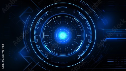 Technology interface with concentric circles and glowing blue elements, ideal for conveying advanced digital concepts.