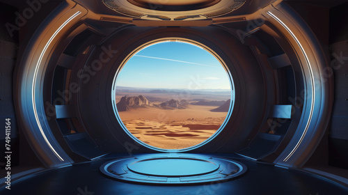 Extraterrestrial Outlook: Beautiful Alien Desert Scene from Spaceship Interior © Andrii 