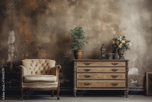 Old interior with aged wall and dresser