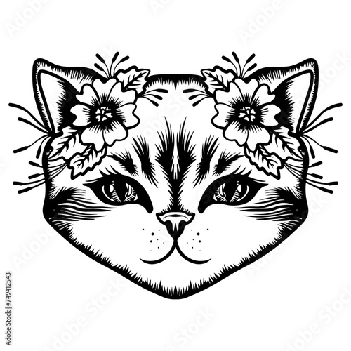 Hand draw cute cat coloring book or active page