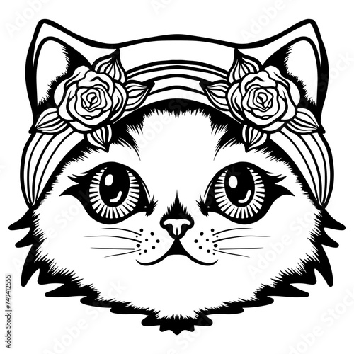 Hand draw cute cat coloring book or active page
