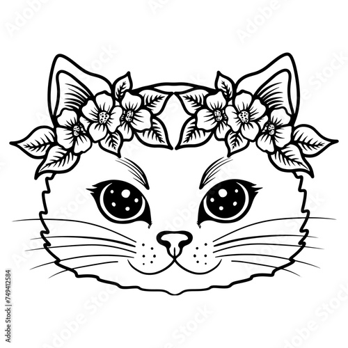 Hand draw cute cat coloring book or active page