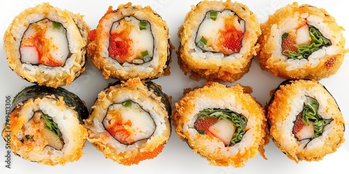 Set of sushi and rolls, Asian cuisine, chopsticks, background, wallpaper.
