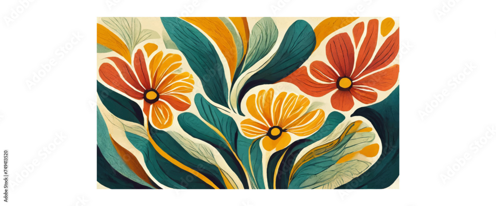 Floral background illustration in 70s style.