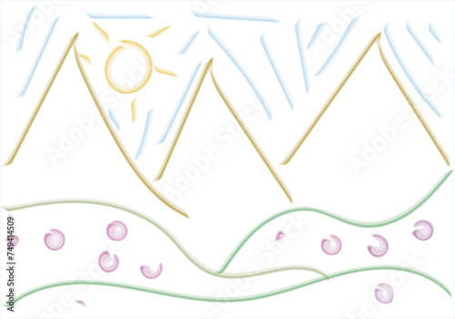 Paisaje de trazado de acuarela representando primavera. 