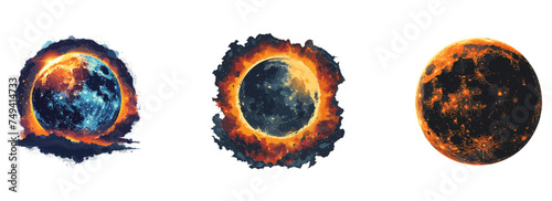 Eclipse, astronomical event, solar eclipse clipart vector illustration set photo