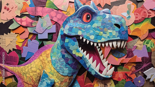 A captivating dinosaur illustration crafted from vibrant pieces of 3D paper © Алла Морозова