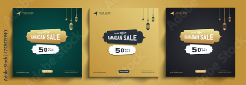 Set of ramadan sale 50% off, social media post template in month of ramadan kareem