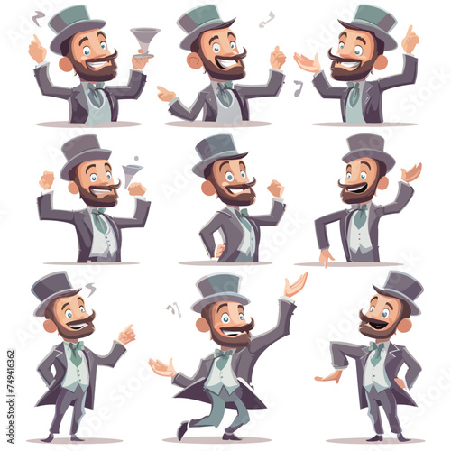 funny cartoon illusionist in various poses for use