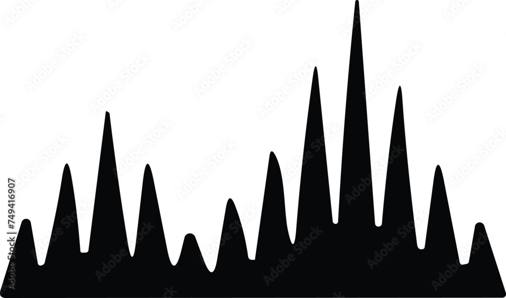 Analog and digital audio signal and graph. Sound wave icon. Music equalizer. Interference voice recording. High frequency radio wave. Vector illustration. - obrazy, fototapety, plakaty 