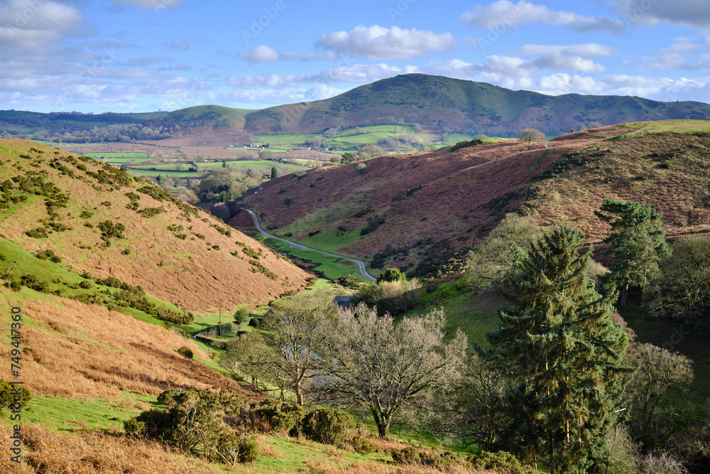 scenic view of the Shropshire Hills in the UK, featuring Caer Caradoc