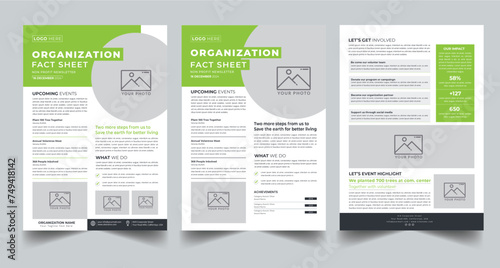 Nonprofit Organization Fact Sheet layout design template with 3 style design concept	
