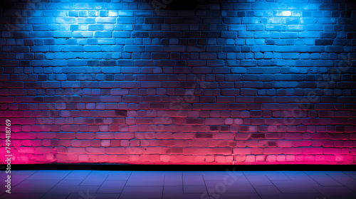 Standup comic night, Ground Two Spotlights Neon light on brick wall