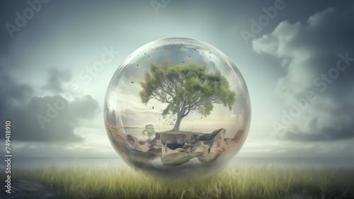 A World Within a Glass Ball  Environment Social and Governance. World sustainable environment concept