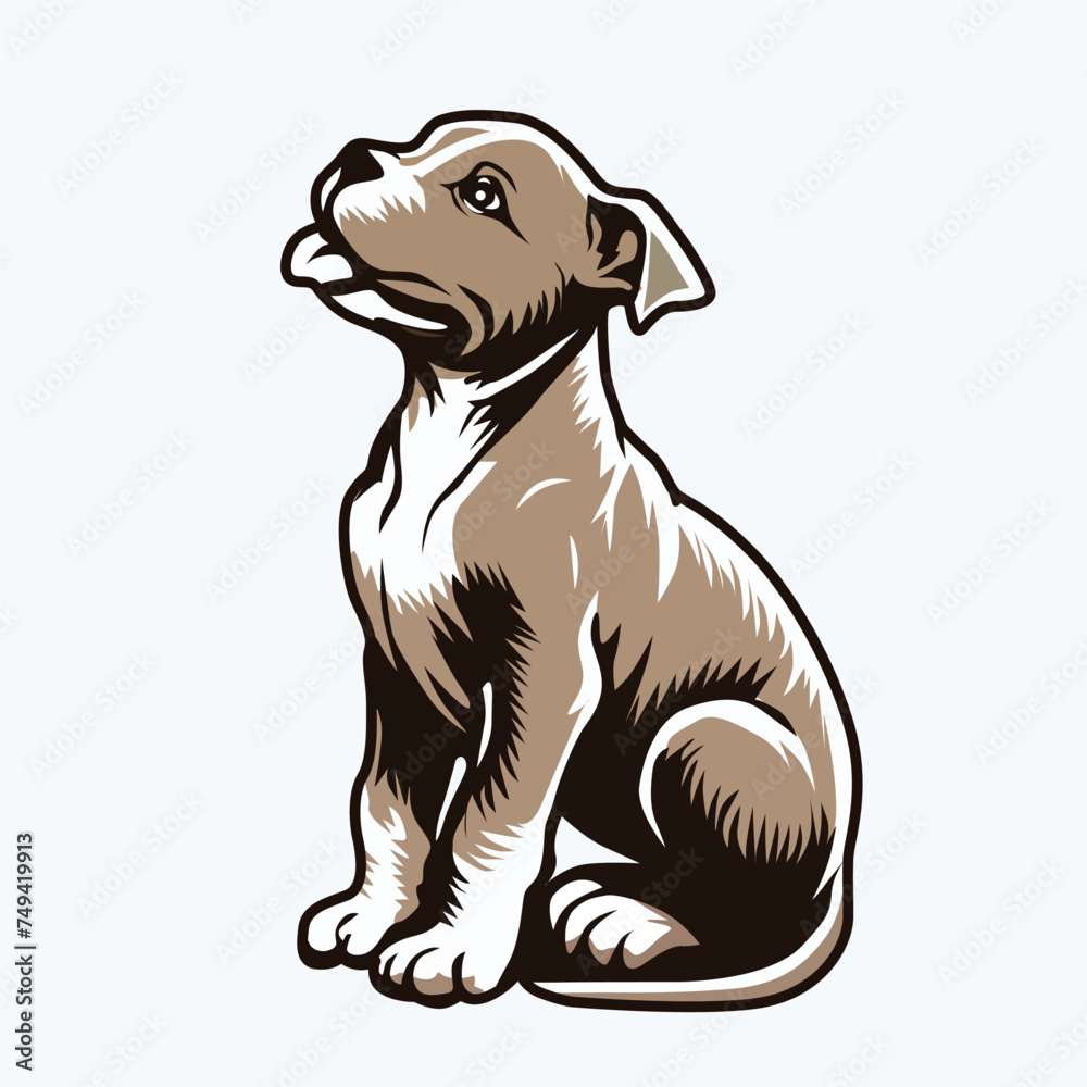 Fototapeta premium Pitbull sitting and looking up illustration Vector
