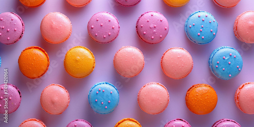Wallpaper Mural Colorful macarons arranged in pattern on purple background with pink, blue and orange macarons Torontodigital.ca