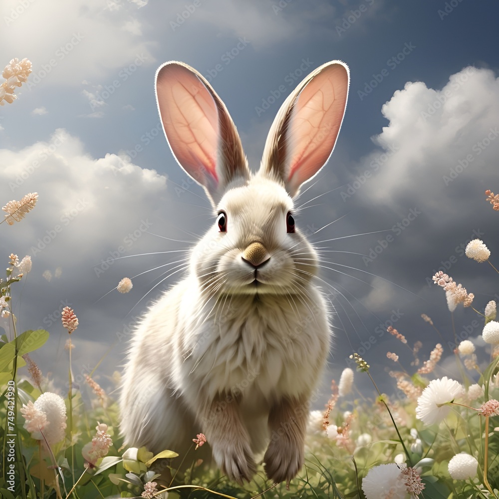 rabbit on the grass rabbit on the grass