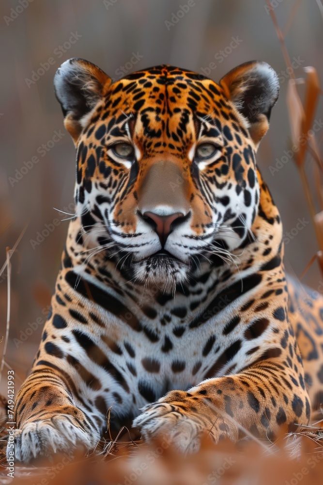 Obraz premium Close-up of a jaguar lying on the ground