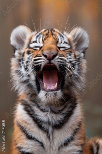 Funny, cute little tiger cub yawns