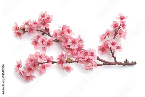 Pink cherry blossom on white background  isolated Sakura tree branch. Generative Ai