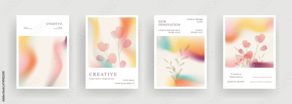 abstract gradient background template vector. trendy Minimalist style posters cover with summer floral design. Modern wallpaper design for social media, brochure, flyer, banner