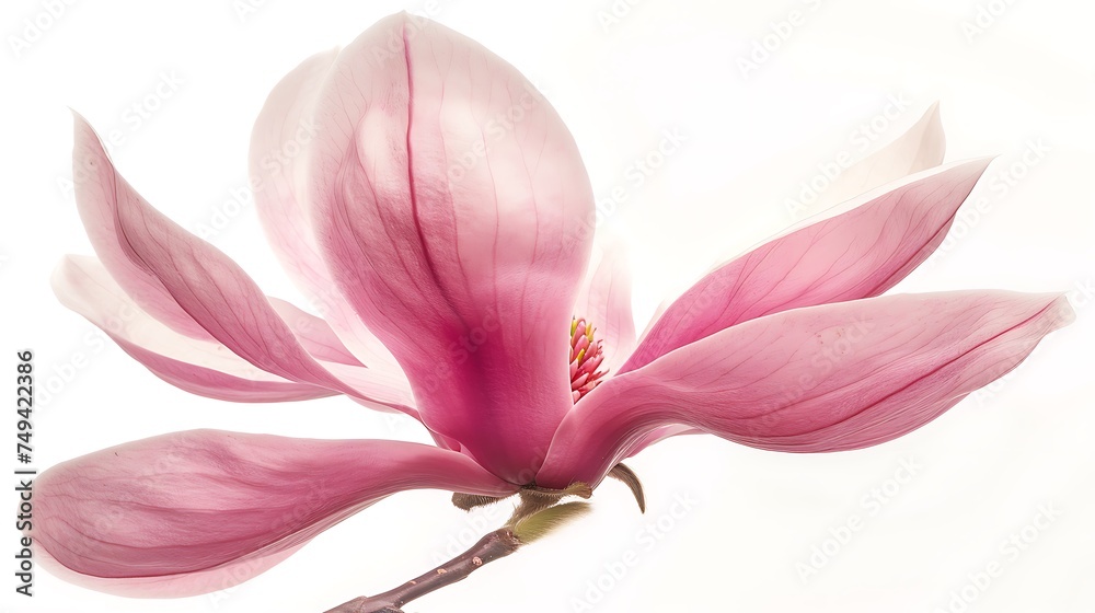 Fototapeta premium Pink magnolia flower isolated on white background with full depth of field. Generative Ai