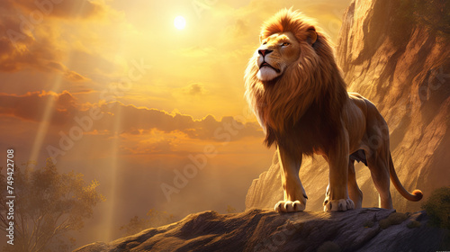 A lion's proud spirit emerges, roars softly, met by a lion angel with a sunlit mane, leading to the eternal savanna