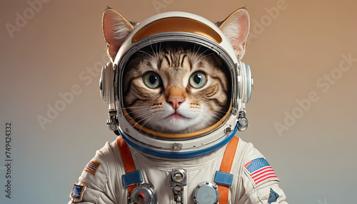 Fototapeta Naklejka Na Ścianę i Meble -  cat on the moon astronaut and spaceship or astronaut in space or cat astronaut in space or astronaut cat or astronaut with cat or cat cosplay astronaut or cat costume astronaut with love, love pink