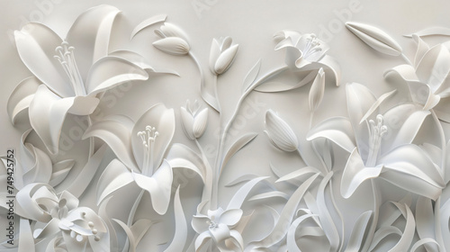 paper carving lilies centered 3d composition isolated