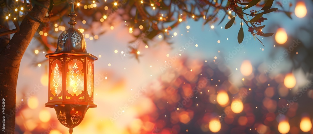 Arabic lantern for Ramadan on blurred sparkling background. copy space concept, mockup. Arabic lantern for Ramadan on blurred sparkling background. copy space concept, mockup.