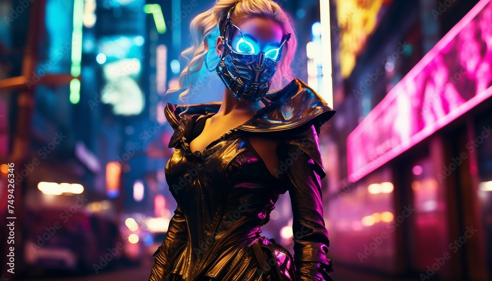 Background, cyberpunk style image, woman dancing