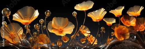 Pressed Dried Delicate Yellow Flowers Esch, with lights, light black and yellow, Background HD, Illustrations