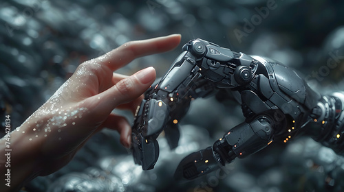 someone is touching a robot's hand with a finger