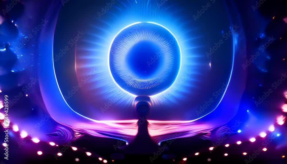 Surreal and bright psychedelic vision. Abstract dreamlike picture in neon colors with space motives. Ever-changing and colorful parallel dimension.