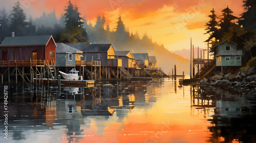 Sunset Serenity - A Glimpse into the Tranquil Life at a Picturesque British Columbia Fishing Village photo