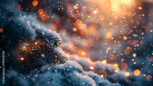  Illumination and snow blurred background. Christmas season , decmber, winter