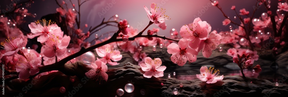 Repeatable Pink Blossom Breeze Many Differ, with lights, light black and yellow, Background HD, Illustrations