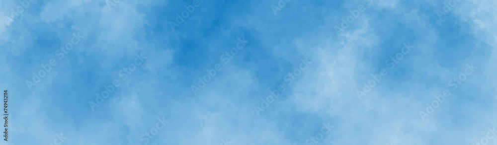 Abstract background with white paper texture and sky blue watercolor painting background. smoke fog or sky cloud in center with light border grunge design. white and blue grunge watercolor background.