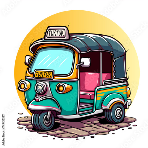 cute cartoon thai tuktuk street-art vector   photo