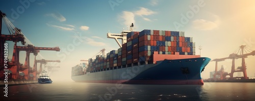 Massive container cargo ship successfully unblocked in Suez Canal by tugboats. Concept Cargo Ship, Suez Canal, Tugboats, Global Supply Chain, Maritime Traffic