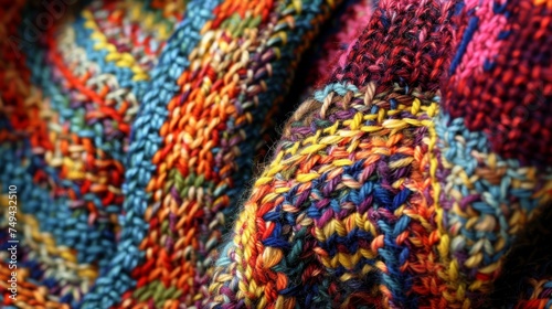 Textured Knitting Patterns on Colorful Yarn generative ai © Chano_1_na