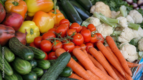 Foto Assortment of Fresh Organic Vegetables, Fresh carrots, tomatoes, and peppers; a