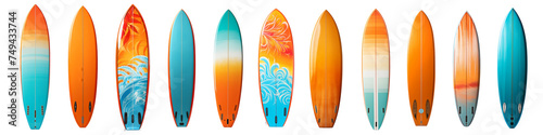 3D Surfboard isolated on transparent background.