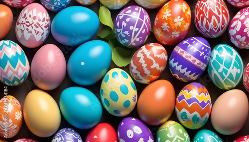 Colorful easter eggs close-up on pink background